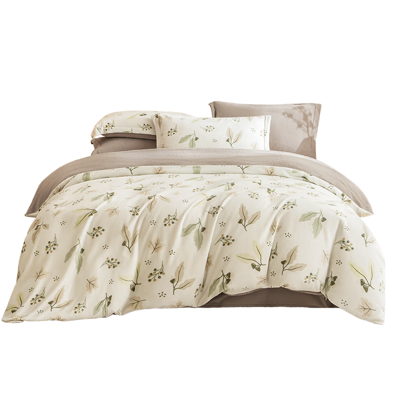 JD Original 220g Milk Velvet Three-Piece Set, Class A Autumn And Winter Thickened High-Weight Flannel Warm Single Student Dormitory Bedding for 0.9/1.2m Bed, Ink-Dyed Autumn Maple