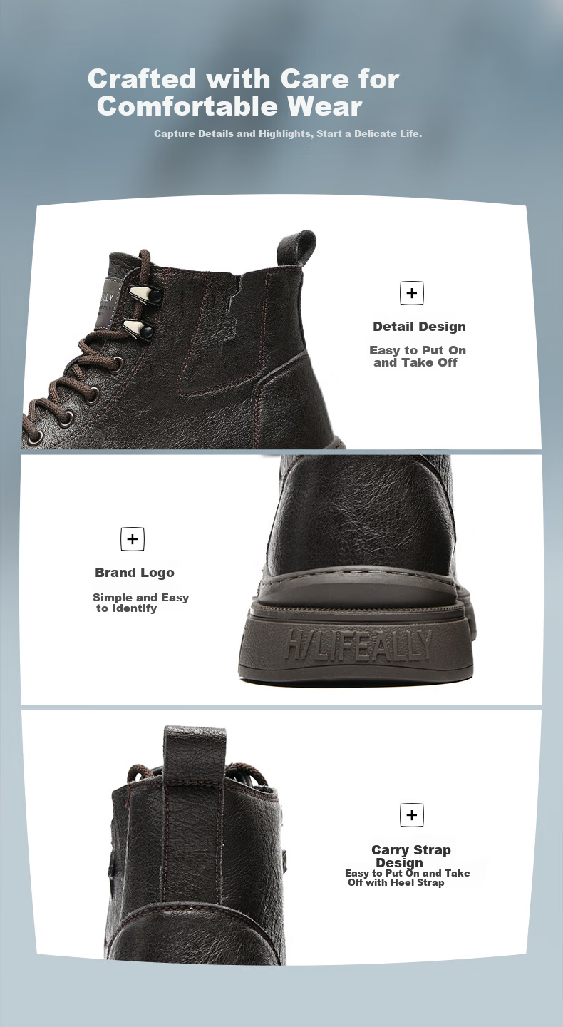 HLA Martin Boots, Men's Casual Shoes, Autumn And Winter Work Shoes for Men, HAAGZM4AB70567, Black with Fleece Lining, Size 41 12