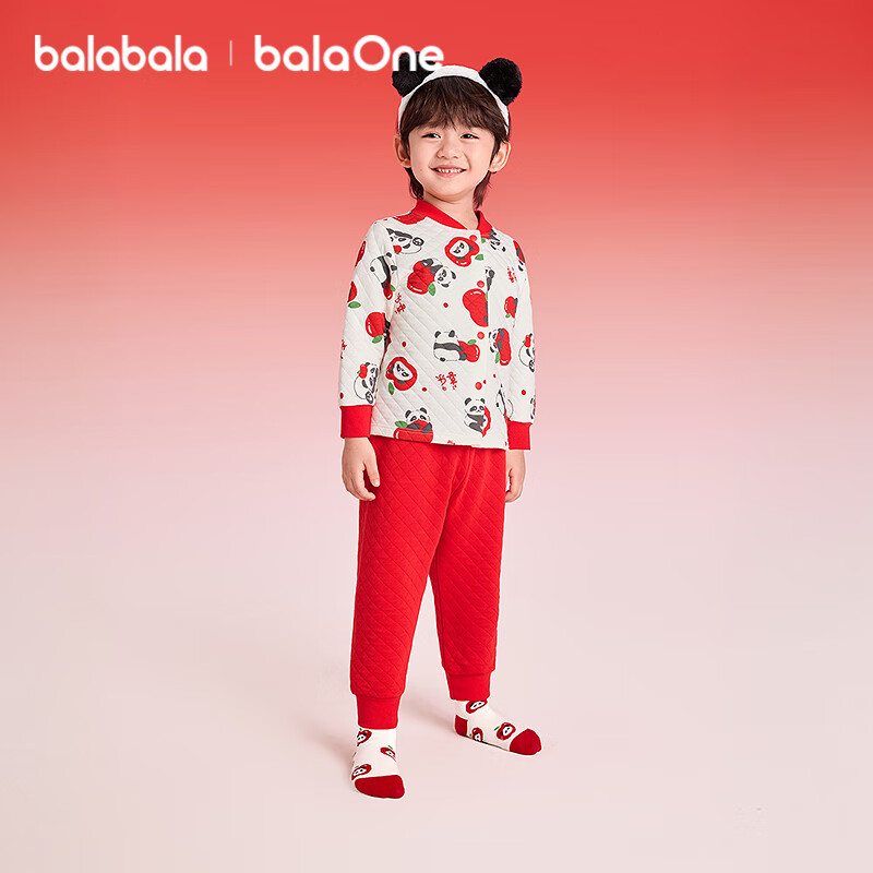 Balabala Kids Children's Underwear Set Boys Girls 2026 New Spring Padded Pajamas Red Thermal Top and Bottom New Year