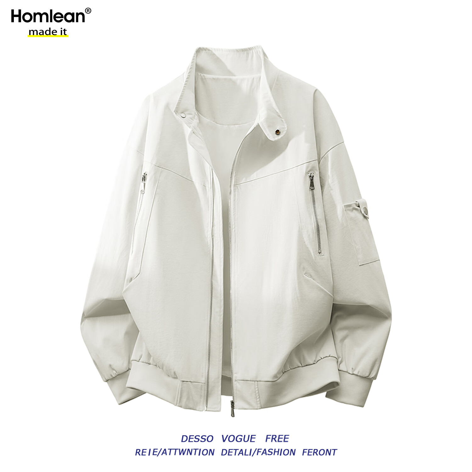 Homlean American Vintage Stand Collar Jacket Men Autumn Winter Trendy Loose Fleece Thickened Workwear HW60JR Khaki L 1