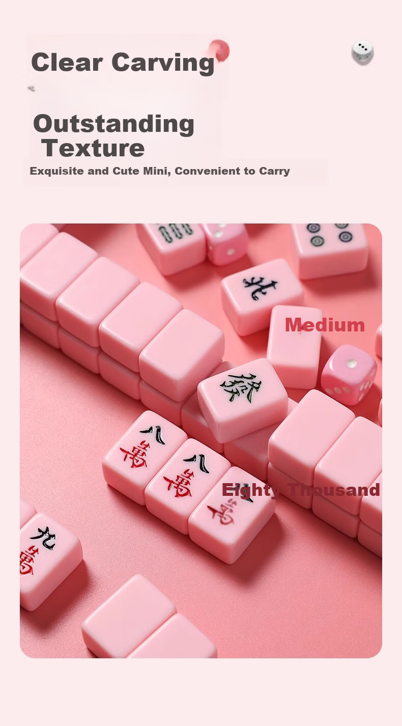 Shangkechengpin Mahjong Tiles, 20mm Pink Mini Mahjong Set, in Metal Box, Travel Outdoor Camping Mahjong (Pocket Edition) 3