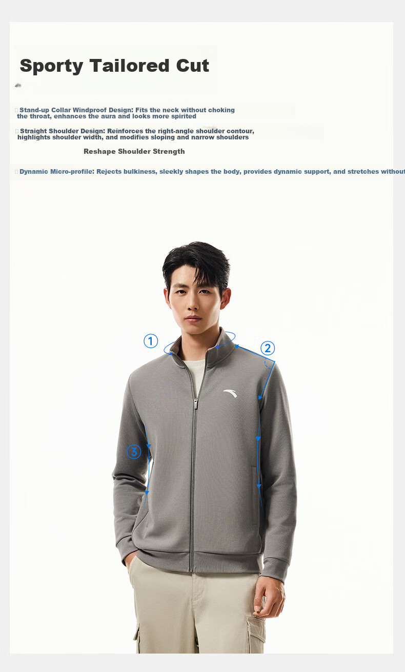 ANTA Fleece-Lined Sports Jacket for Men, Autumn And Winter Knitted Cardigan, Stand-Up Collar Casual Business Jacket, Long-Sleeve Running Training Top 11