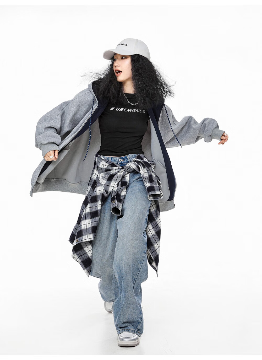 ICH MODE Women's Hoodie American Vintage Loose Fit Zip-up Sweatshirt Spring Autumn New Light Heather Gray L 19