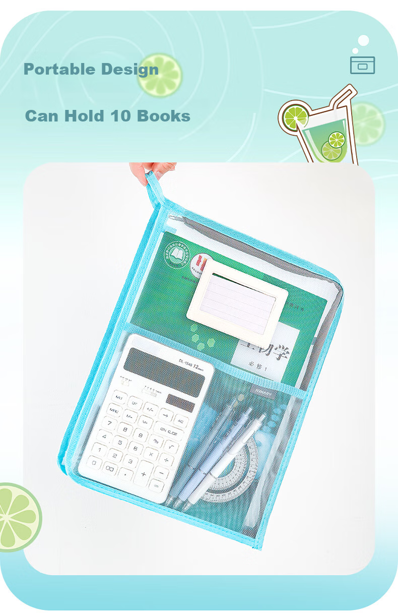 Jindeli L-Shaped Subject Classification Bag, A4 Zipper File Folder, Elementary to High School Student Homework Bag, Book Bag, Transparent Handheld Document Holder, Exam Paper Storage Bag, Tutoring Bag, Blue FB8795 2