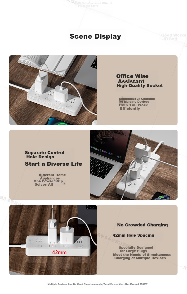 Lengon Two-Prong Power Strip with Two Outlets, Master Switch 6-Slot Socket/power Strip/extension Cord/minimal Portable Plug for Student Dormitory And Home Use N160-0.4 Meters 8