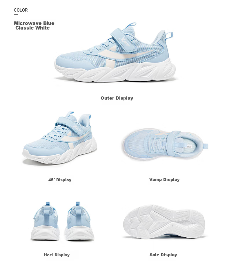 XTEP Kids Basic Running Shoes Velcro Girls Leather Casual Sports Shoes Navy Purple/Off-White Size 36 11
