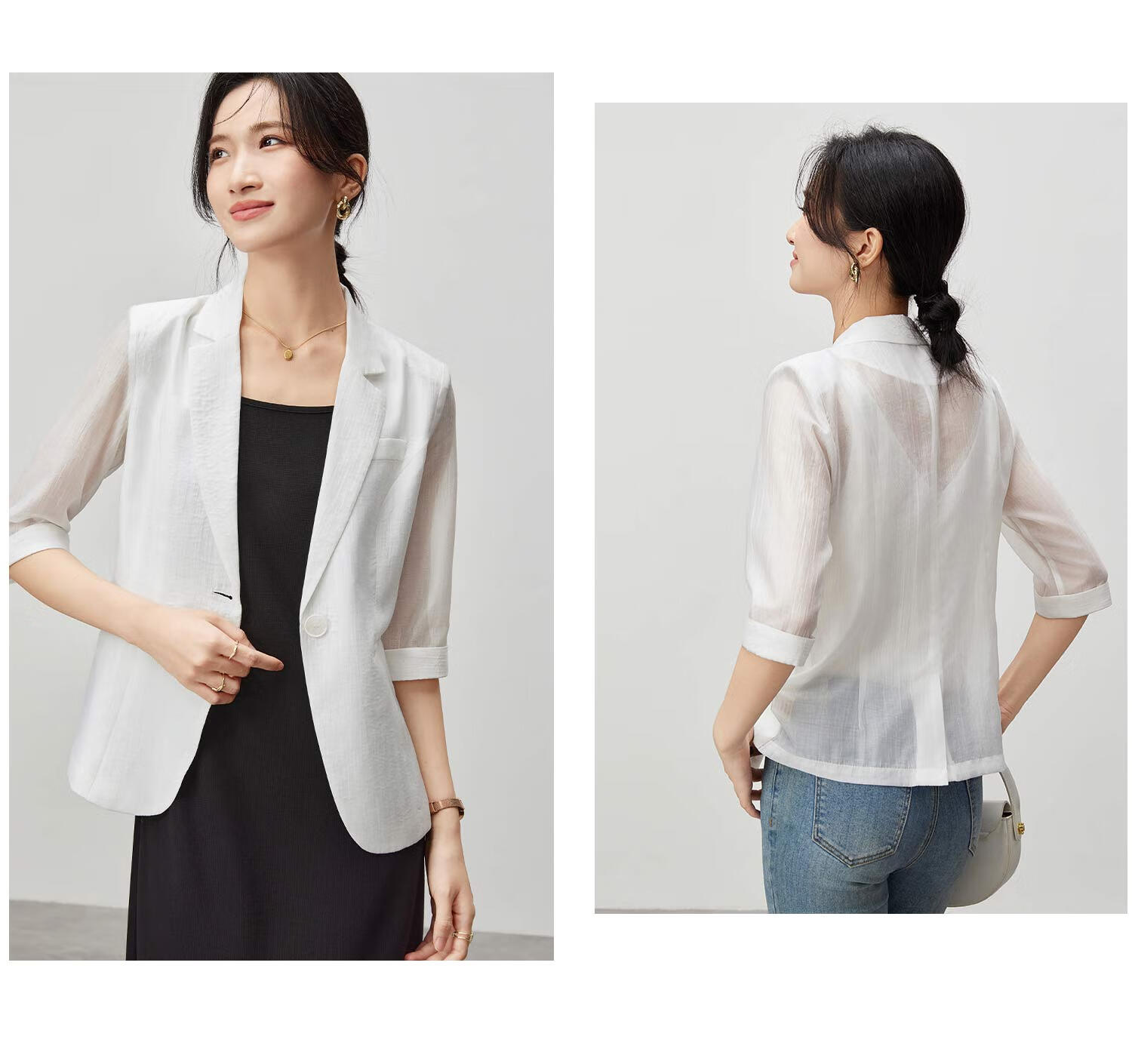 Fan Qin Yili Kuo Suit Jacket for Women, 2024 Elegant Five-Quarter Sleeve Commuter Professional Style, 442X73049, White, M 9