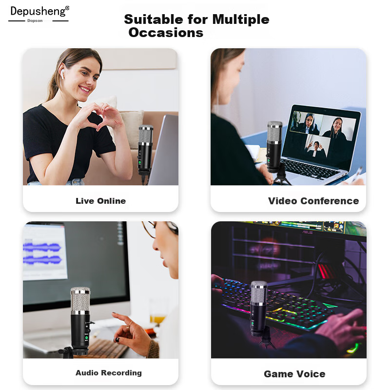 USB-микрофон Depusheng A9 для стриминга, совместим с телефонами и компьютерами, для онлайн-классов, записи, озвучивания, караоке, игр, TikTok, с профессиональной звуковой картой, Type-C