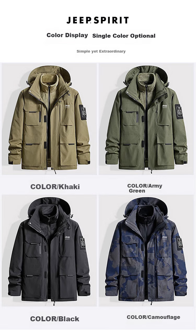 JEEP SPIRIT Men's Three-In Jacket, Autumn And Winter Casual Loose-Fitting Hooded Workwear Coat for Me 7
