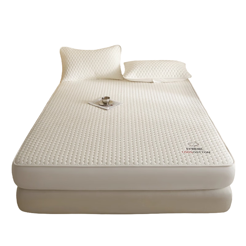 MUJI Pure Cotton Soybean Padded Fitted Sheet Dustproof Full Coverage Bed Cover 1.8x2m