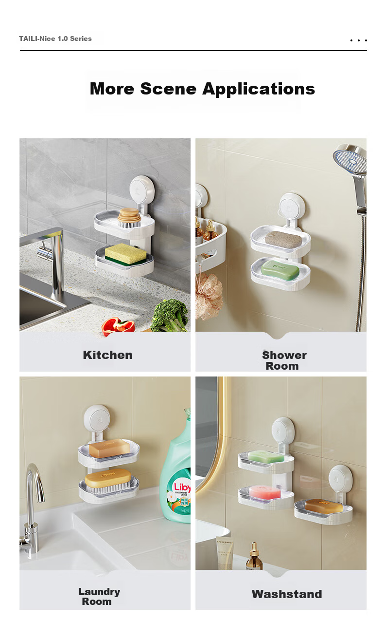 Taili [Best-Selling No.1] Wall-Mounted Soap Dish, Bathroom Suction Cup Holder, No-Drill Storage Rack with Drainage, Double-Layer 10