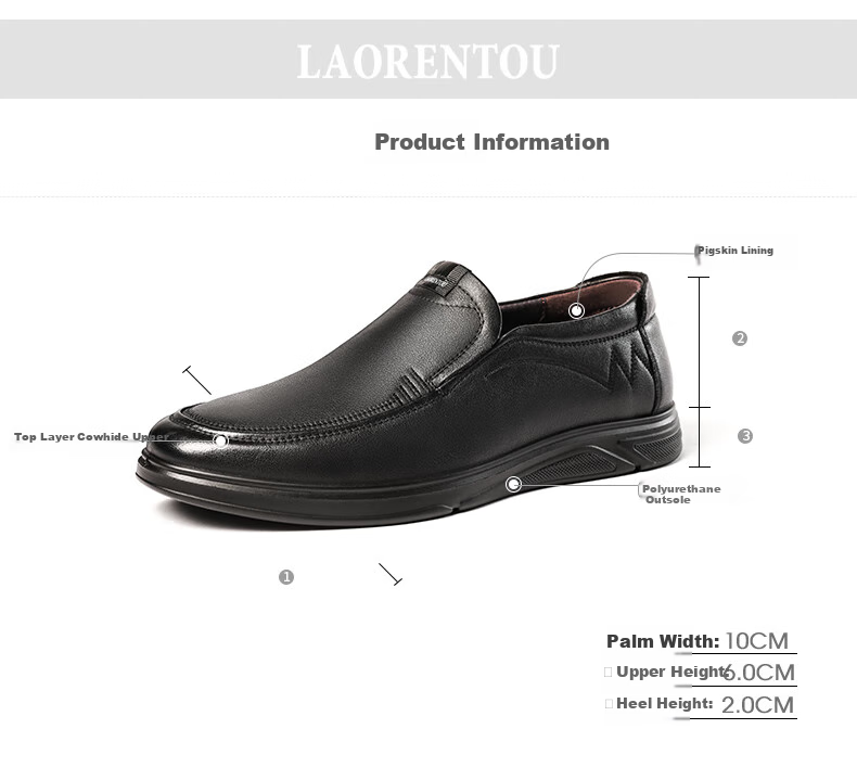 LAORENTOU Men's Leather Shoes, Business Casual Shoes, Top-Grain Cowhide Slip-On Loafers, Wear-Resistant Men's Footwear LA12062 Black 43 11