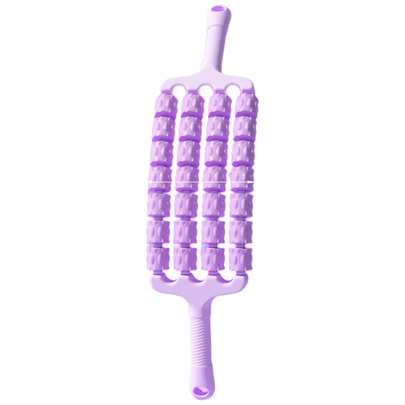 Duweike Children's Massage Stick Flexible Wolf Tooth Roller Fascia Muscle Relaxation Sensory Integration Training 4 Rows 28 Wheels Purple