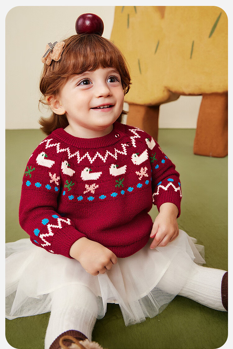 Minibala [Parent-Child Artist Collaboration] Unisex Kids and Adults Sweater 2025 Winter Cute Festive Red Christmas Jumper 7