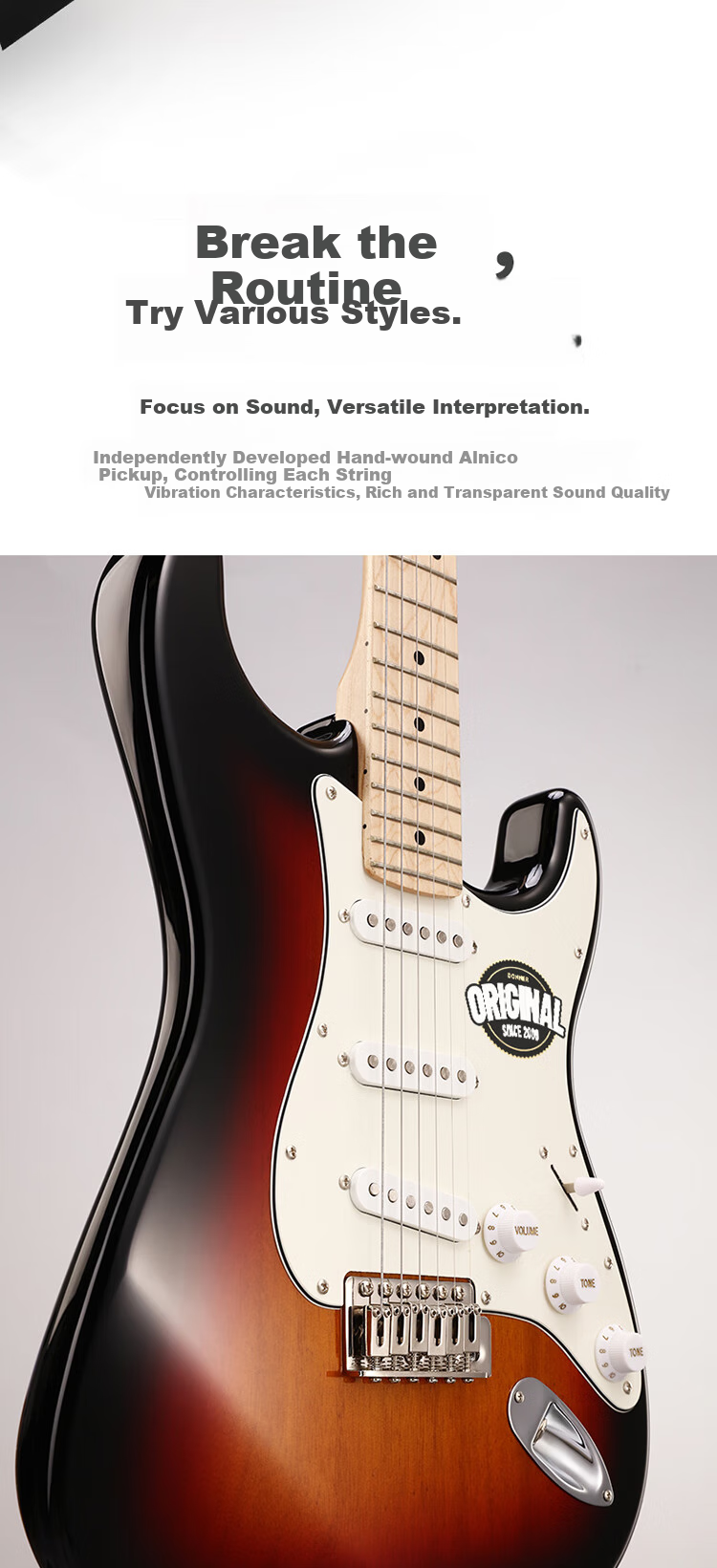 DONNER Q1 Electric Guitar Single Tremolo Series ST Adult Beginner Guitar for Men And Women, Maple Wood, 38-Inch Sunset Color 12