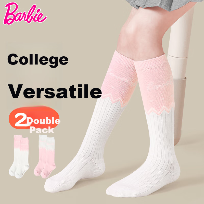 Barbie Girls' Mid-Calf Socks, Spring And Autumn Baby Long Socks, Children's High Socks, Cotton Socks, Girls' Student Summer Long Socks