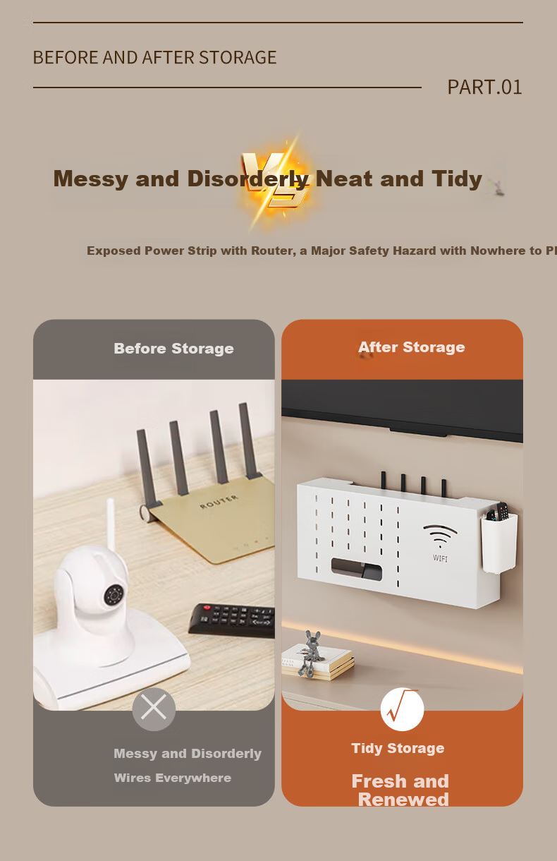 WOJIA Router Mounting Bracket, No Drilling Required, Wall-Mounted Set-Top Box Holder, Fixed Power Strip Socket Cover, Wall-Mounted WiFi Storage Rack 3