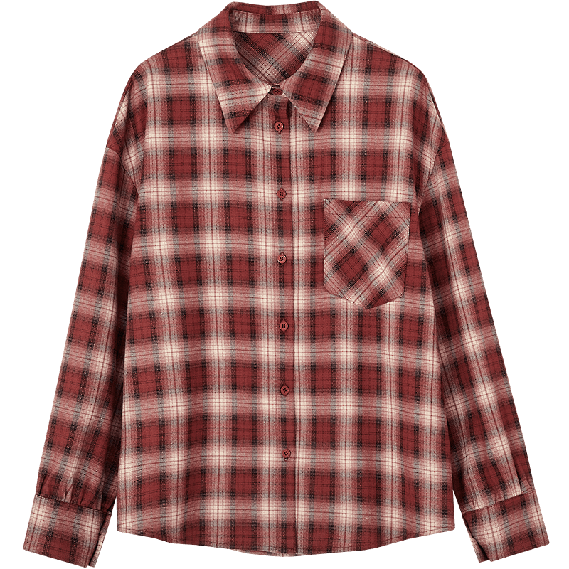 Demana Light Retro Academy Autumn Commuter Plaid Shirt Loose Slimming Petite Elegant Blouse Women's Top