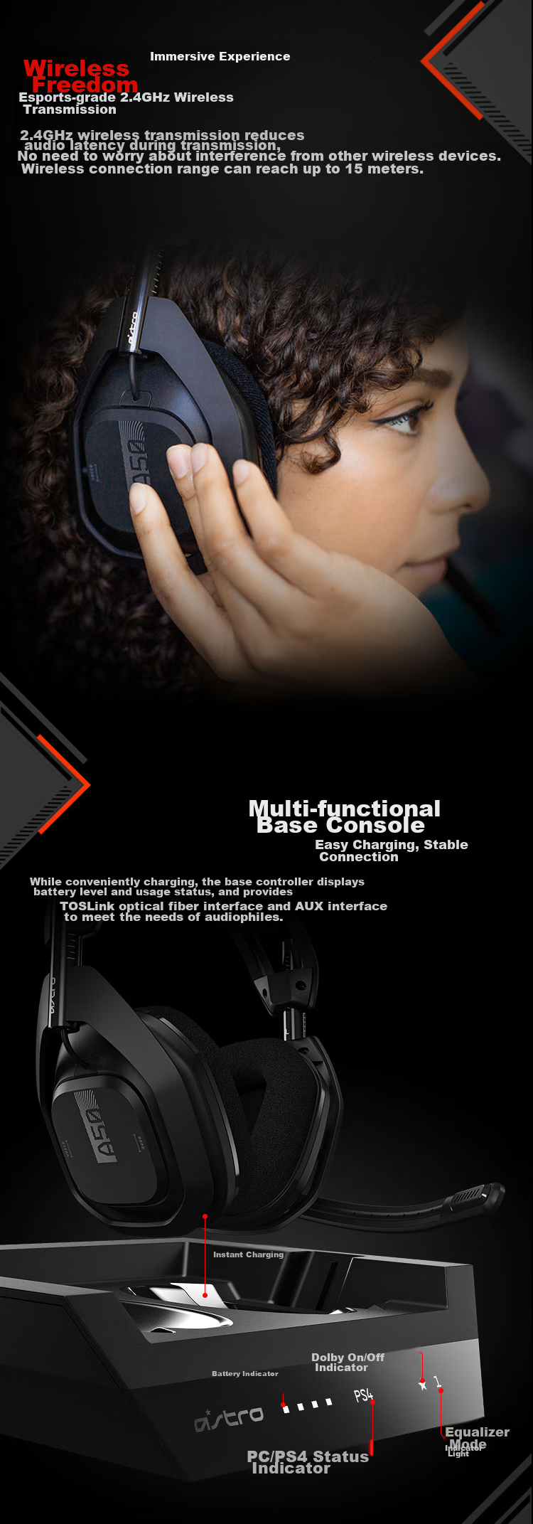 G Astro A50 (New) Wireless Over-Ear Gaming Headset 7.1 Surround Sound + Wireless Base Station (Black) - Operation Delta 4
