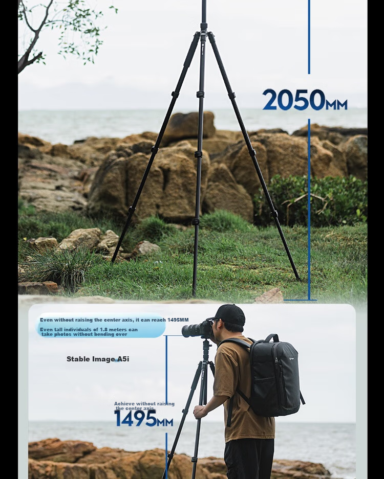 Fotopro A5i+55QS+SJ-85, Buckle Design Panoramic Ball Head, Variable Monopod, Mirrorless Digital Camera Photography Tripod, Feather Gray 6