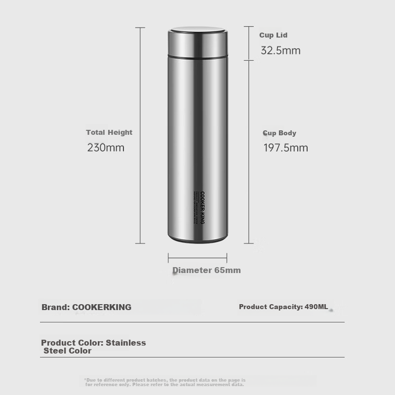 Термокружка COOKER KING Insulated Mug, 316L Нержавеющая сталь, деловая портативная бутылка для воды для мужчин и женщин, стальной цвет, 490 мл