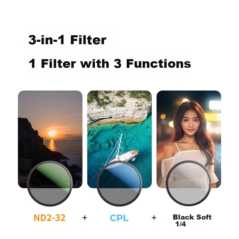 Zhuoer Three-In Filter, 18-Layer Coated Adjustable Neutral Density Filter ND2-32 Variable ND Filter CPL Polarizing Filter - KF01.2908V1