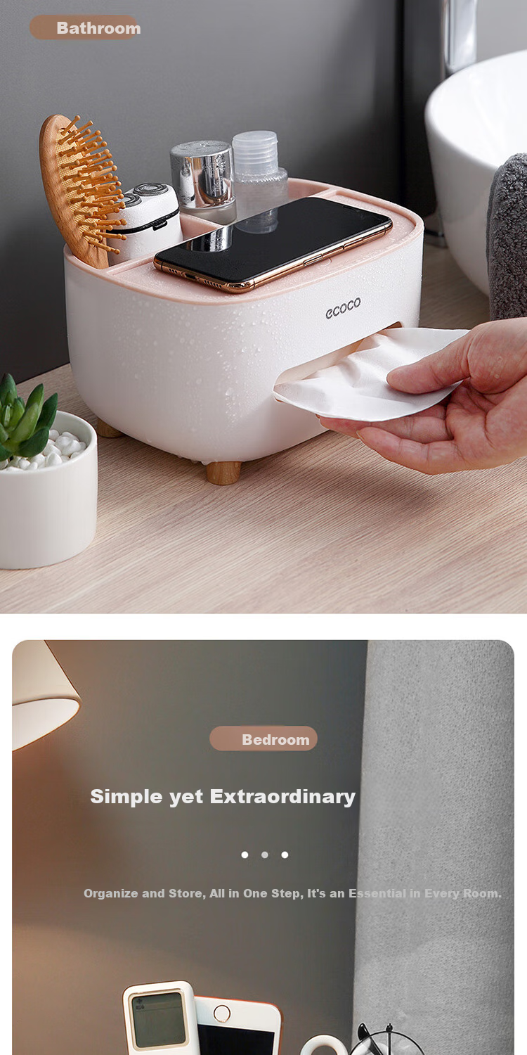 Ecoco Living Room Tissue Box, Desktop Storage Box, Nordic Style Waterproof Double-Layer Organizer 7