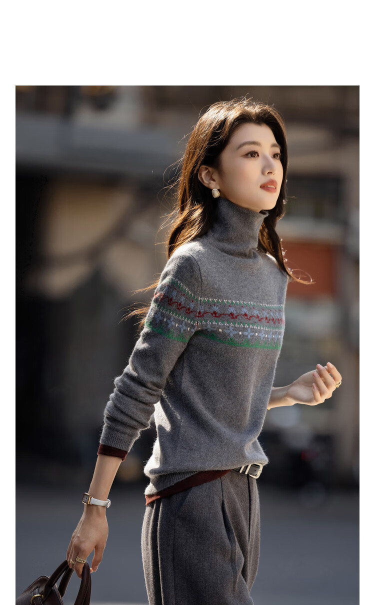 Demana [Qianrou] Winter Retro Fair Isle Jacquard Turtleneck Sweater Comfortable Lazy Knit Top for Women 1