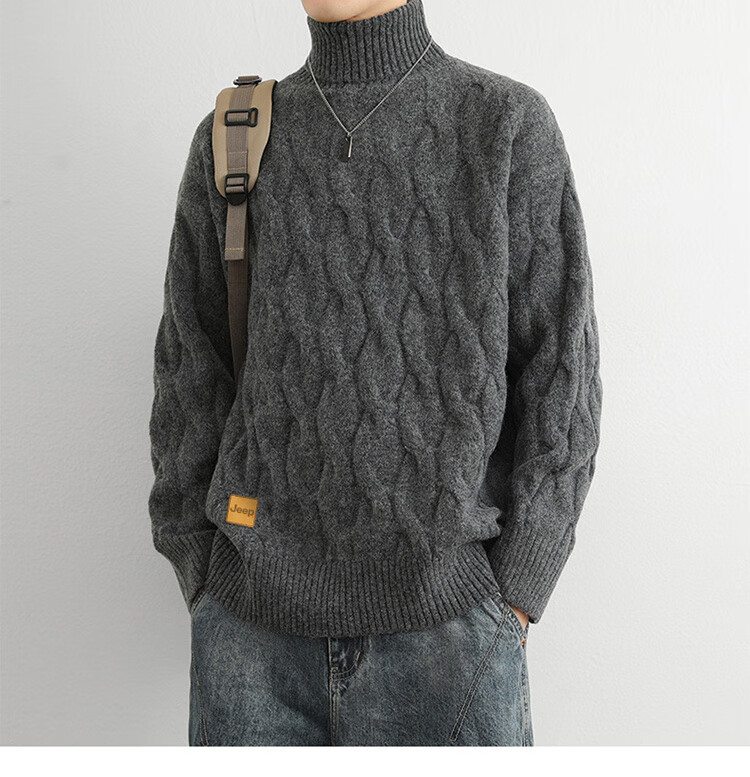 JEEP Men's Winter Thickened Sweater, Loose Knitwear, Dark Gray, XL 4
