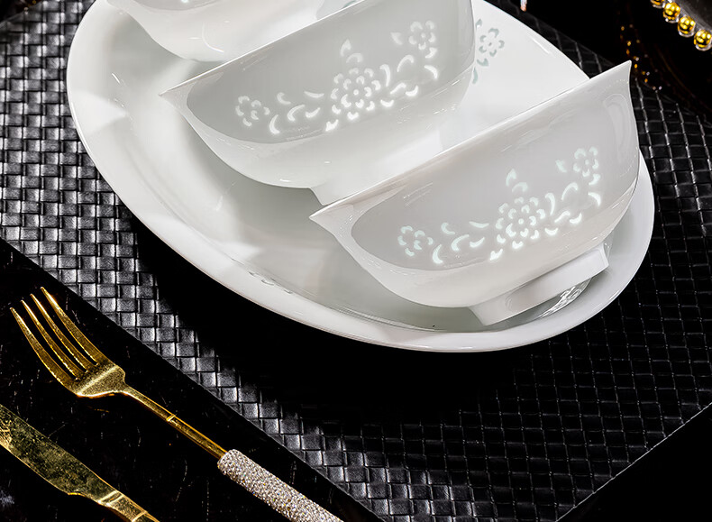 Jingde Story Jingdezhen Underglaze Color Exquisite Porcelain Dinnerware Set White Ceramic Tableware for 6 People Bowls and Plates Ceramic Dinner Set Housewarming Gift 10