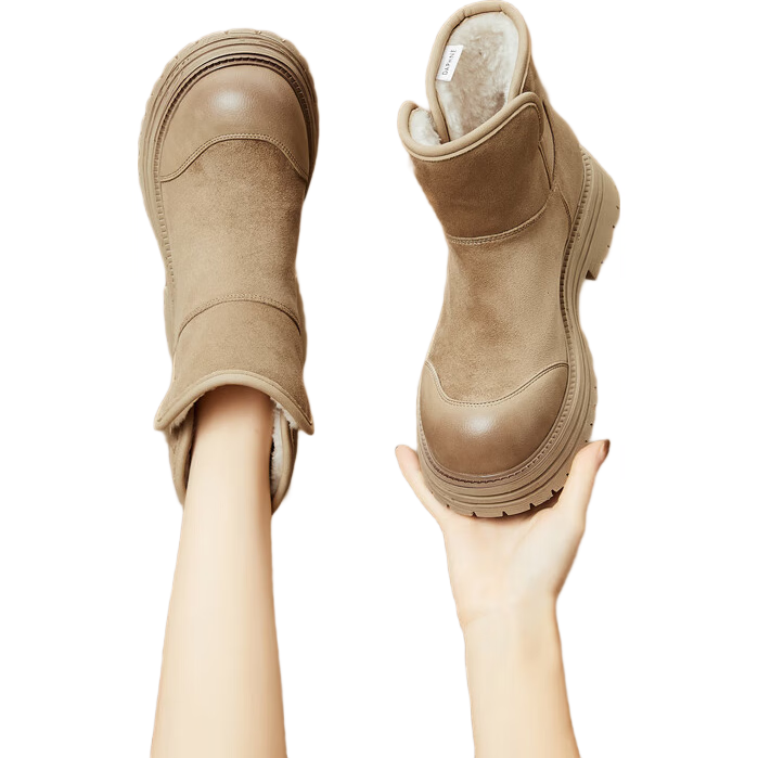 Daphne Northeast Snow Boots for Women 2025 Winter New Thick Sole Cotton Shoes Versatile Fleece Warm Short Boots Khaki Size 38