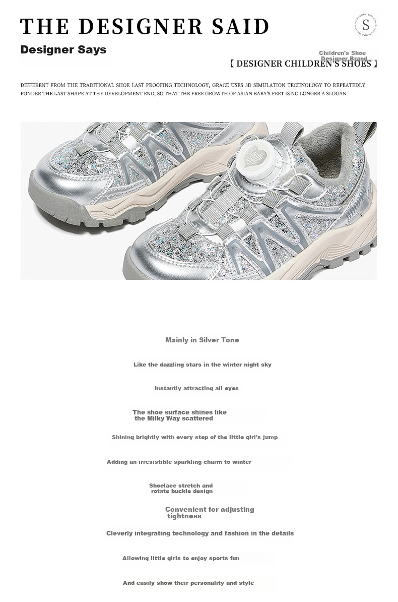 Snoffy Children's Shoes, Kids' Sneakers, Fashionable And Comfortable Outdoor Casual Shoes, Spring Season Running Shoes for Older Children, Dolphin Silver, Size 28 3
