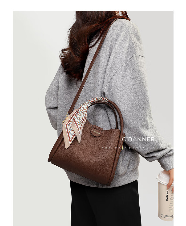 C.BANNER Women's Bag First Layer Cowhide Handbag Shoulder Bag Crossbody Light Luxury Birthday New Year Gift for Girls Girlfriend 2