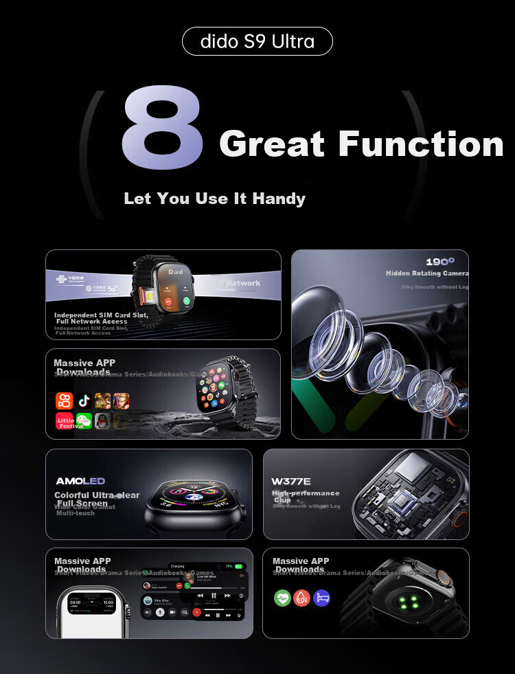 Dido S10 Huaqiangbei S9 Ultra3 Top Configuration Version Huaqiangbei Smartwatch 5G Full Network Phone Watch for Adults, Teenagers, Middle And High School Students, Children, Men, Women, Couples 1