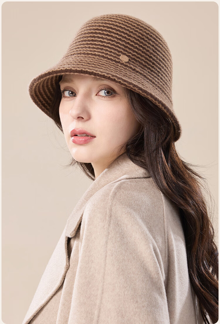 JIUMU Wool Warm Fisherman Hat Autumn Winter Slim Face Bucket Hat Elegant Fedora Winter Windproof Cold Resistant Hat for Women 4