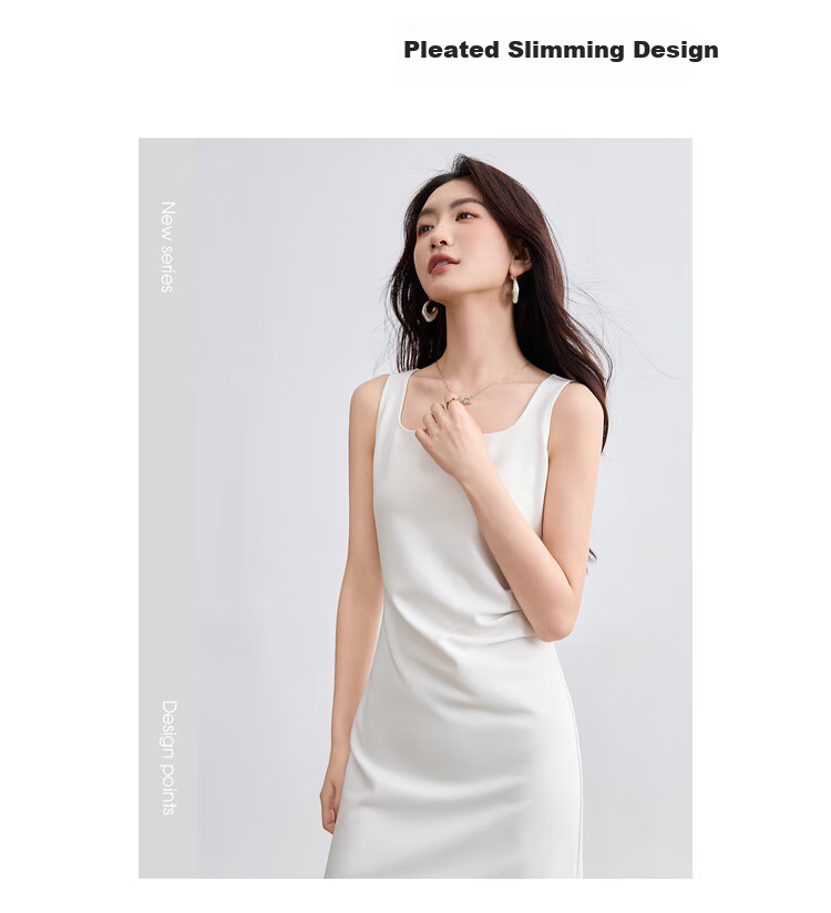Sentubila Petite Black Square Neck Spaghetti Strap Dress for Women, Summer Elegant Slimming Dress, Concealing Body Shape, Elegant Mid-Length Dress 2