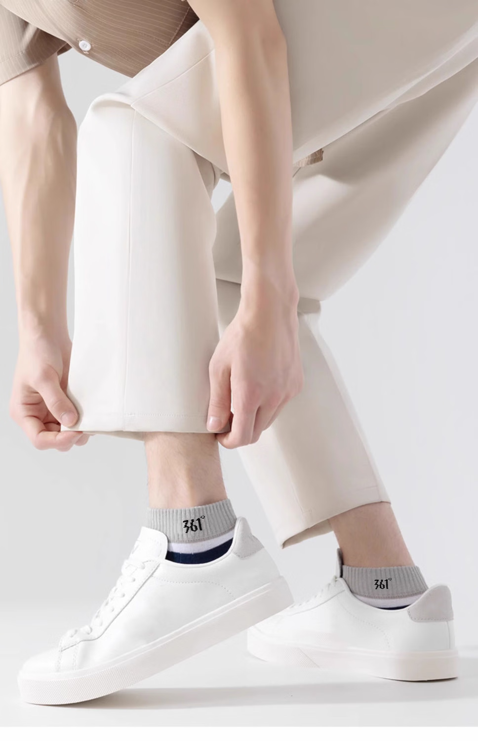 361° Summer Men's Antibacterial Sweat-Absorbing Breathable Cotton Socks Deodorizing Casual Sports Ankle Socks Light Gray - 4 Pairs One Size 14