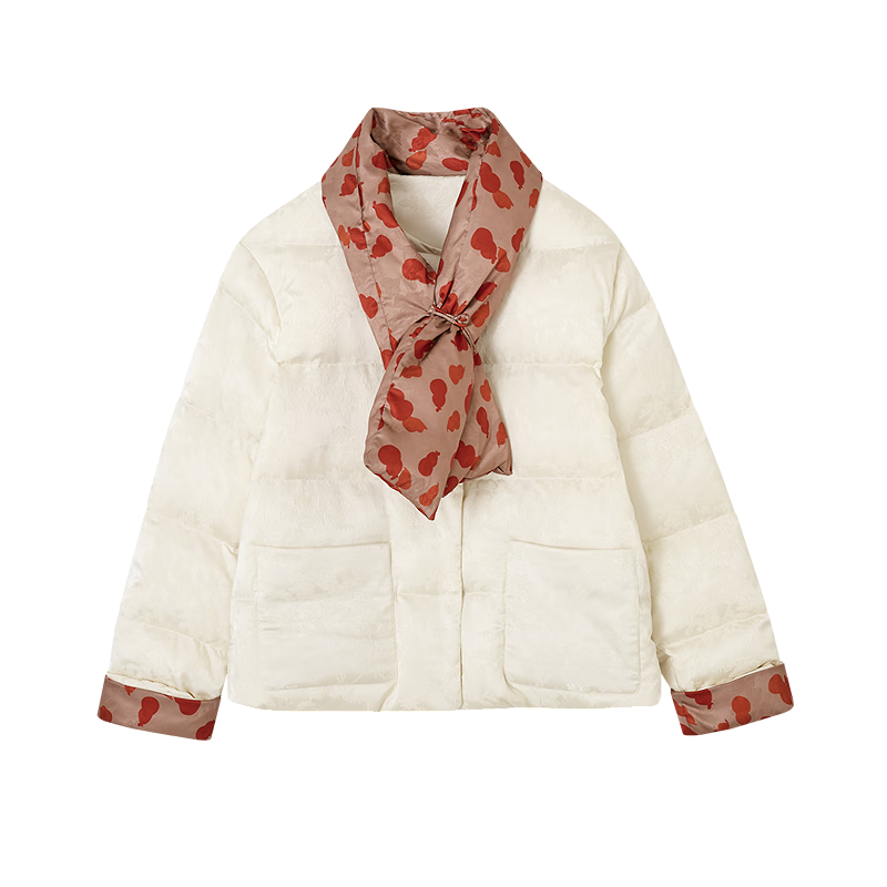 Demana Light Embossed Elegant Jacquard Texture Winter National Style New Chinese 90% Duck Down Colorblock Scarf for Women Down Jacket
