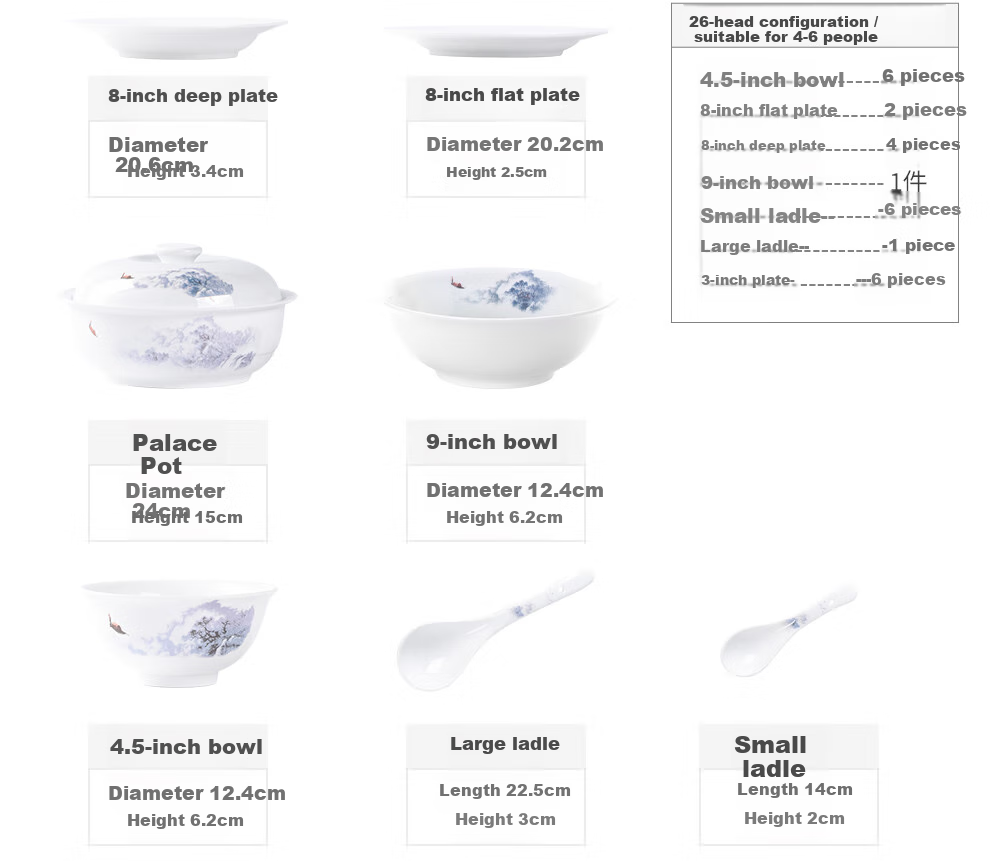 Jdz Ceramic Tableware Set, Chinese-Style Distant Mountain Design, White Porcelain Bowls And Plates Set, High-Quality Housewarming And Wedding Gift Box 3