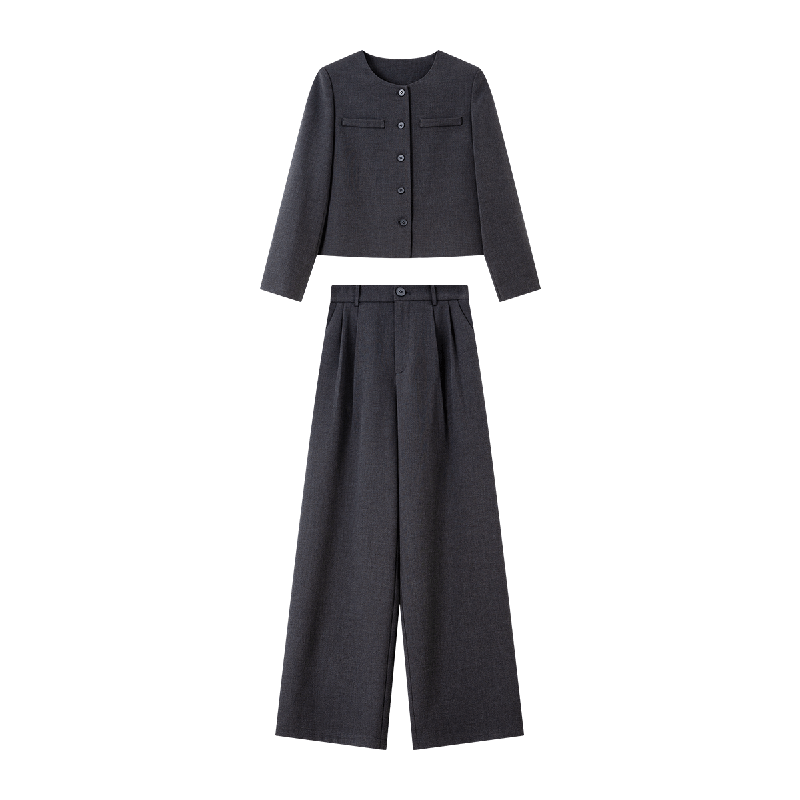 Fansiman Elegant Fashion Women's Set Top with Long Pants New Stylish Two-Piece Set Dark Gray XL