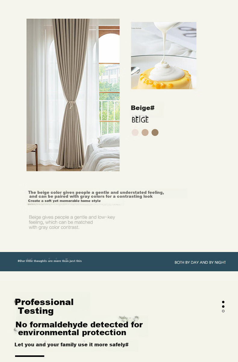 Shuixingjiafang No-Drill Blackout Curtains for Bedroom, High Light Blocking Fabric with Rod Set, Bay Window Sunshade, 3.6x2.0m, Beige 7