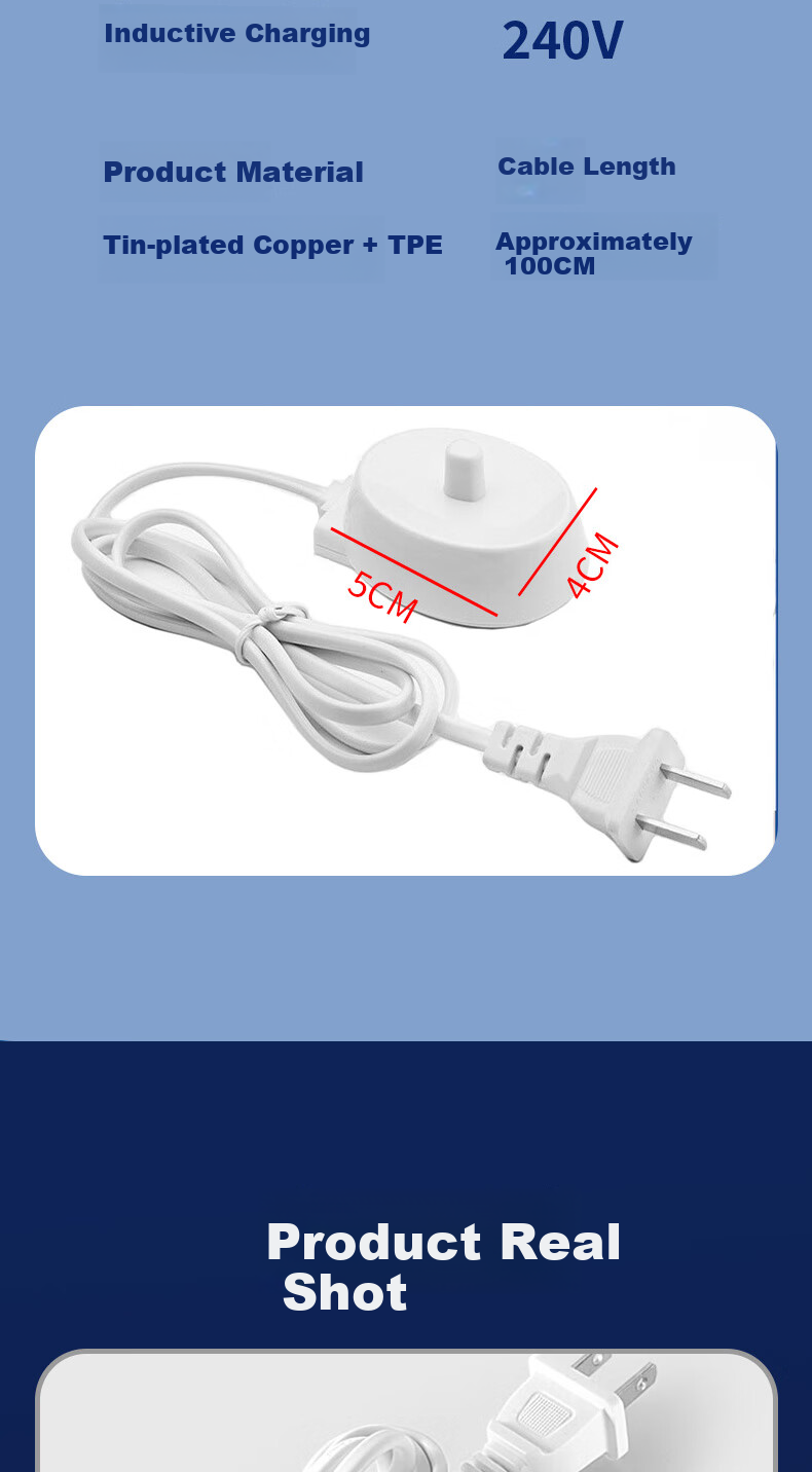 Masentek Compatible Charging Cable for Oral-B Electric Toothbrushes D12/D16/D100/3709/PRO600/700/PRO1000/2000/3000, Universal Charging Base Cord 9
