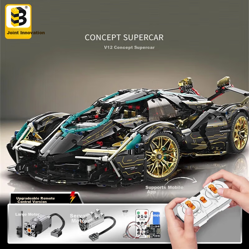 Lianhe Chuangxiang Compatible LEGO Racing Car Building Blocks, Lamborghini Remote Control Sports Car, Toy for Boys Aged 8-12, Birthday Gift