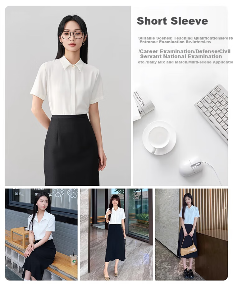Bodexiaojie White Professional Blouse for Women, Interview Attire, Office Wear, Formal Top, Suit Inner Layer, Workplace Elegant Blouse 5