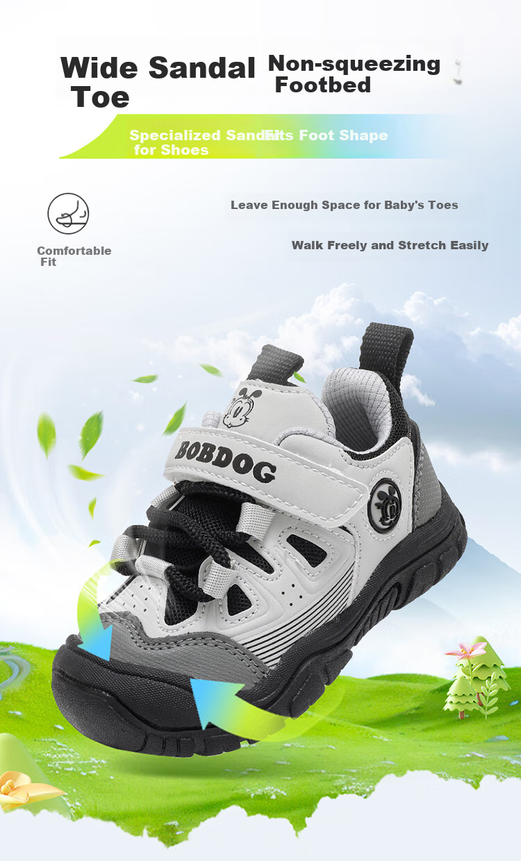 BOBDOG Children's Shoes, Spring Boys' Sneakers, Breathable Toddler Walking Shoes, Fashionable 102351091, Black/light Linen Gray, Size 22 2