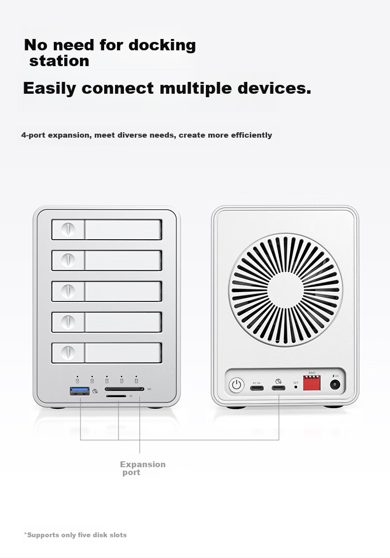 ORICO Full-Flash Magnetic Disk Array Hard Drive Enclosure, Five-Bay 2.5-Inch HDD/SSD Mechanical Hard Drive Solid State Drive Cage, 10Gbps External Enclosure for RAID, Model: RAID-8858RC3 8
