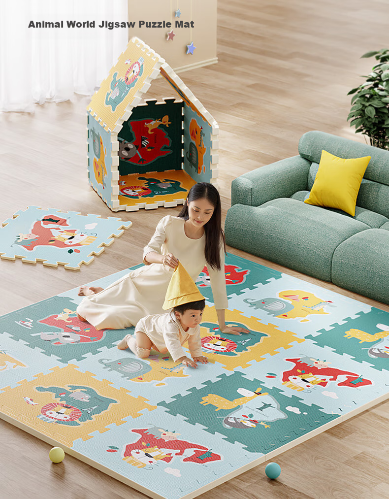 Beiboshi Babybox Crawling Mat, EPE Baby Anti-Fall Play Mat, Children's Interlocking Foam Floor Mat, 6 Pieces, 2CM Thick 3