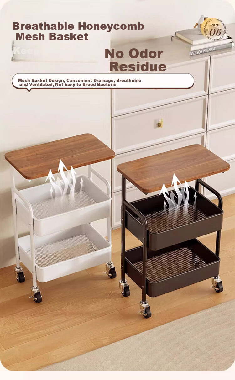 Jingcai Floor Storage Rack Cart, Movable Storage Shelf, Side Table, Small Table JCJ13 White 7