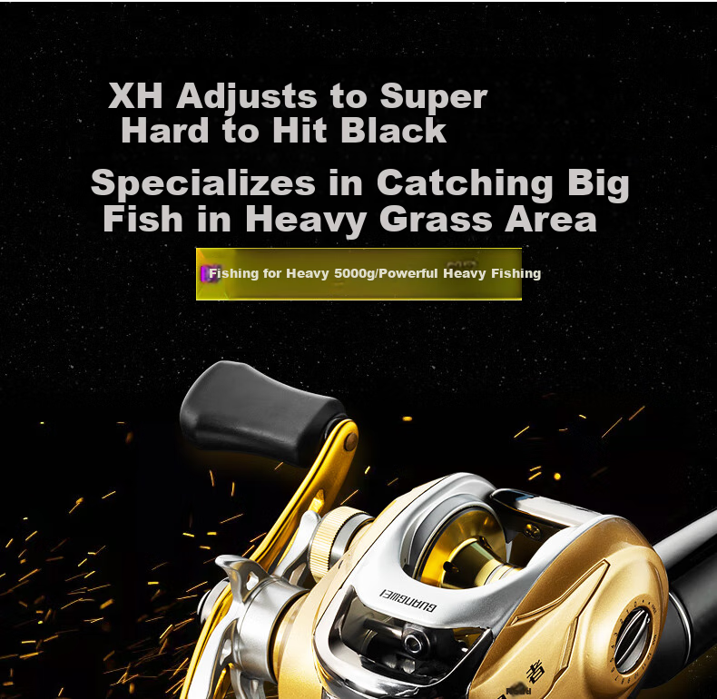 GW 2.28m White Shark Right-Handed Baitcasting Reel Lure Rod Set XH Extra Hard Power Black Bass Fishing Rod 1