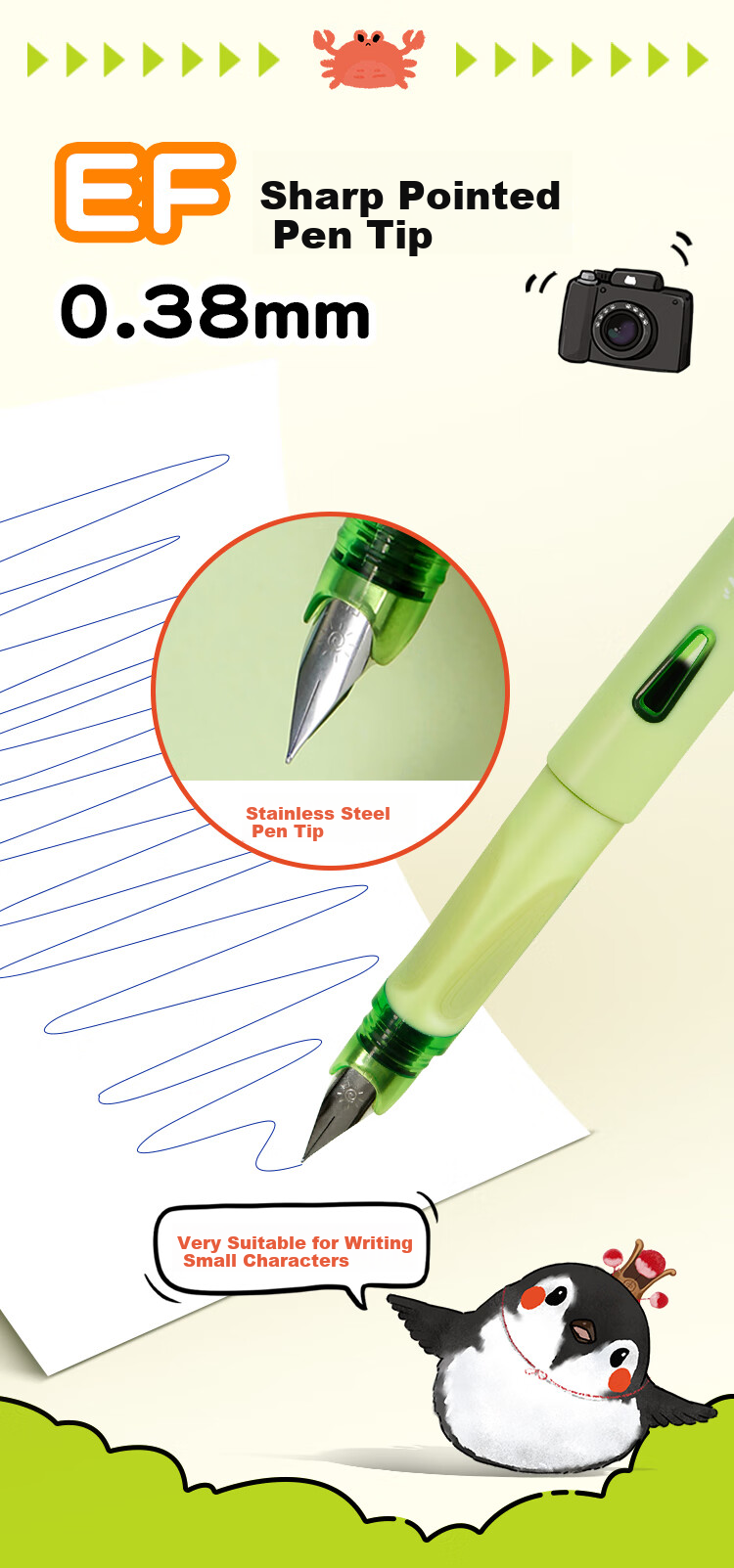 COMIX Wuhuang Cat Posture Correction Fountain Pen for Students' Handwriting Practice, 0.38mm EF Fine Nib Stainless Steel Pen Tip, EF Fine Nib Ink Cartridge, 4 Pens for Third-Grade Elementary School Students Back-To Seaso 1
